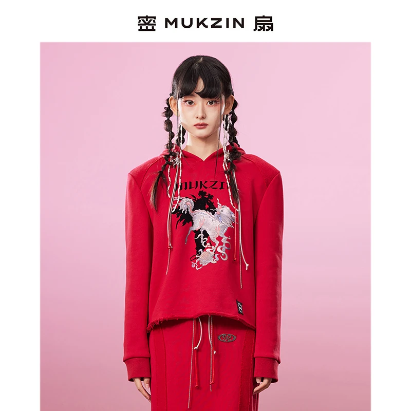 【高高甄选】密扇游龙戏凤红色垫肩直身型印卫衣M233A05006301