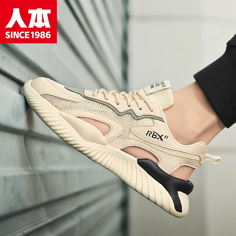 人本男鞋男款包头网面外穿防滑男士运动休闲软底户外沙滩洞洞凉鞋