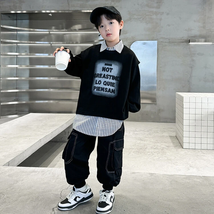 男童秋装衬衫卫衣套装2024新款中大儿童春秋季运动三件套帅气时髦