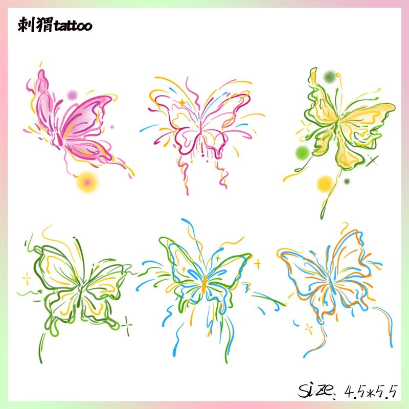 蝴蝶纹身贴防水女持久高级感彩色可爱手臂tattoo锁骨烟花蝴蝶贴纸
