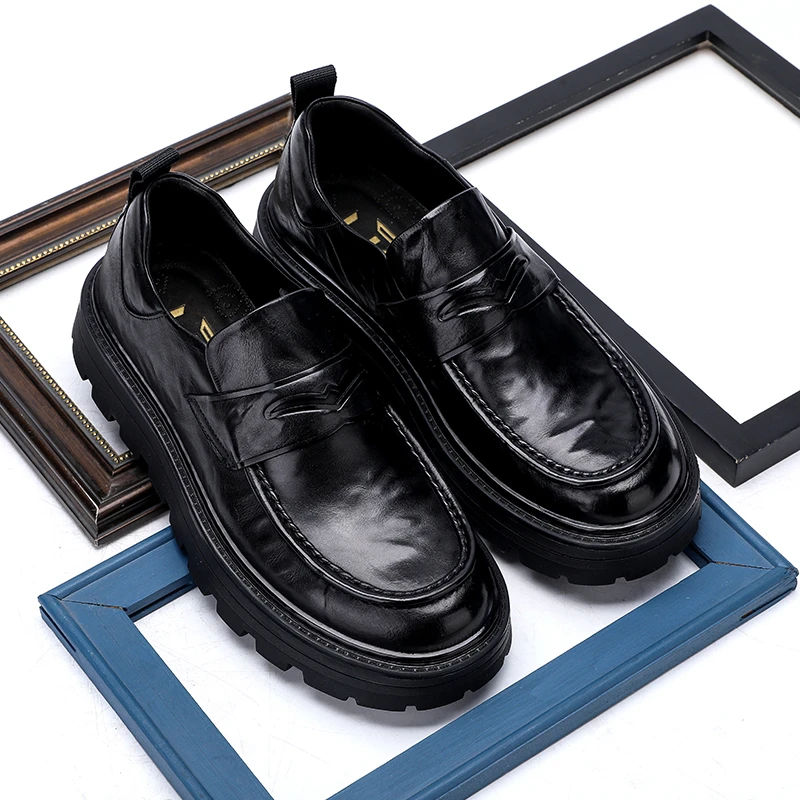 U7品牌男鞋  好鞋相伴  新款真皮时尚商务皮鞋一脚蹬休闲皮鞋