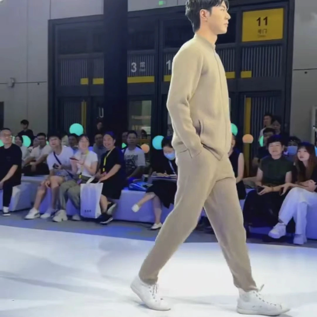 商务加厚套装100%纯山羊绒男士休闲开衫外套四平加厚羊绒裤套装