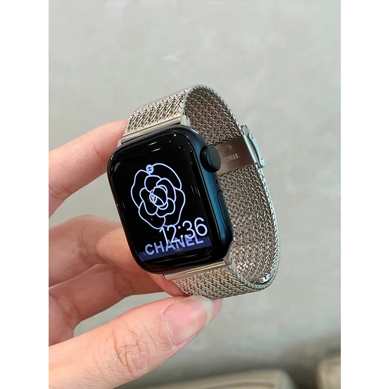 iserisewatch适用applewatchs11苹果手表金属编织透气高级表带