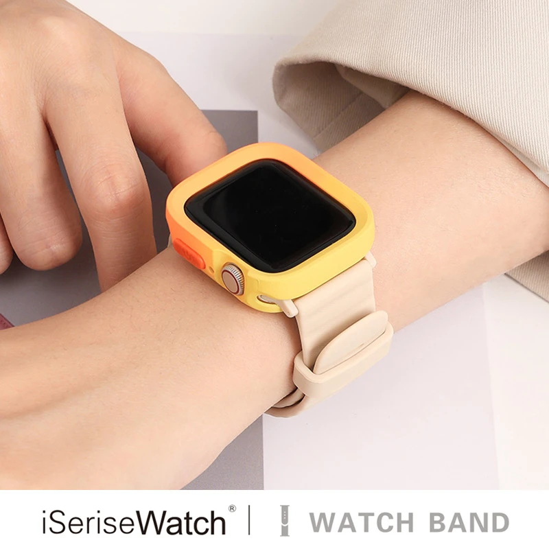 iserisewatch适用于applewatch硅胶表带运动夏天透气保护壳双色