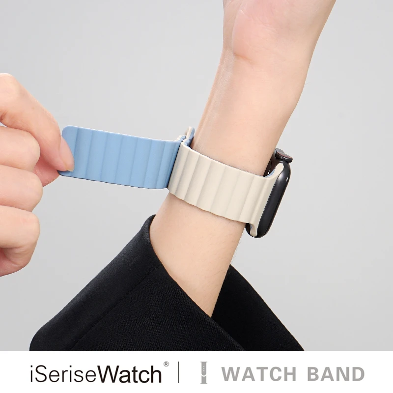 iserisewatch适用applewatchs11表带苹果手表硅胶磁吸拼色表带