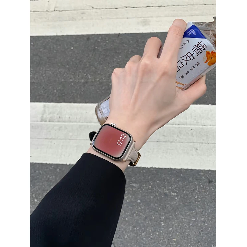 iserisewatch适用于applewatchs11表带柔软皮质表带T型s10荔枝纹