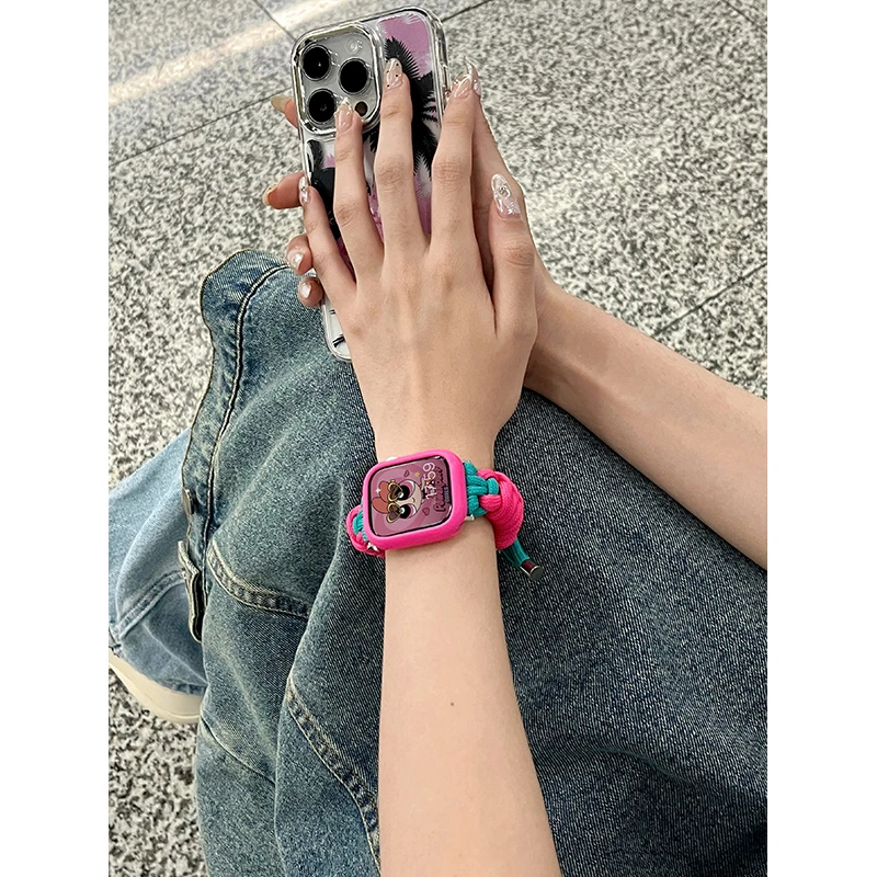iserisewatch适用于applewatch11表带手工编织可爱创意多巴胺表带