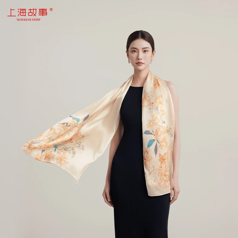 上海故事2024春季新款丝巾妈妈款桑蚕丝长巾女披肩母亲节礼物