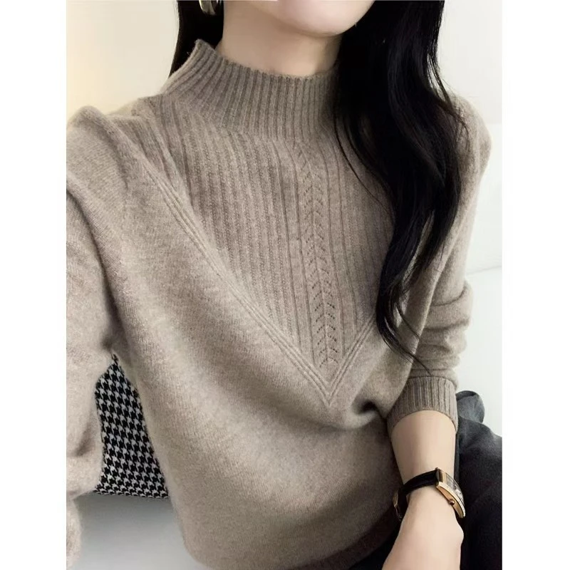 2024秋冬一线成衣宽松倒三角设计羊毛羊绒百搭针织衫半高领805
