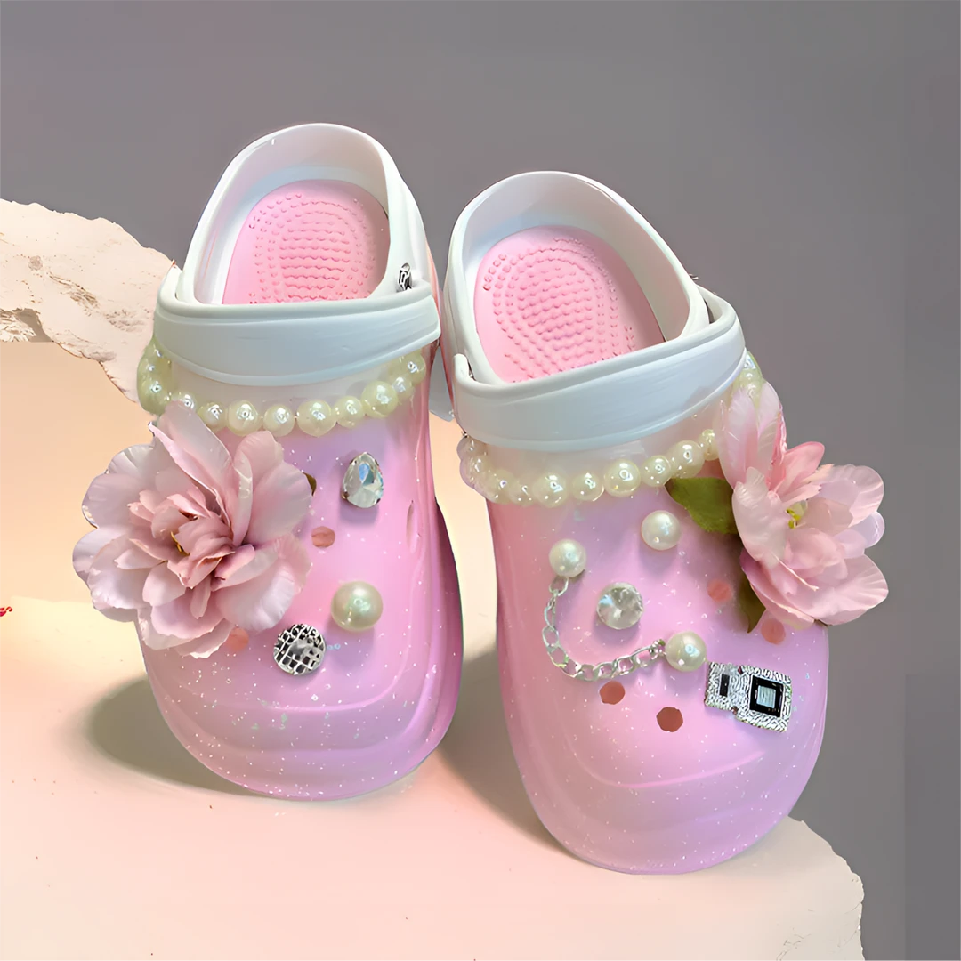 【花仙子】时尚洞洞鞋沙滩外穿珍珠仙女款高能感夏季厚底防滑包头