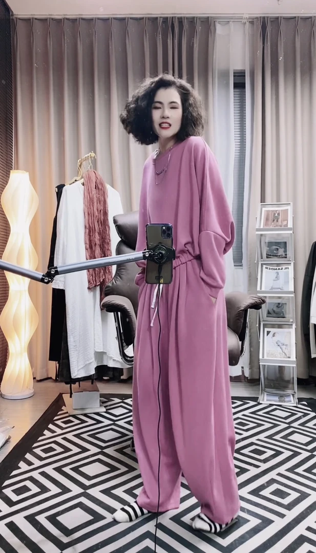 （花苞衣+长裤）冬季慵懒宽松简约风卫衣套装山本裤（裤长98衣长60）