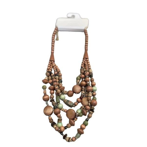 非金属皮质项链 0015木色小圆珠串拼接手工树脂欧式小众项链0015