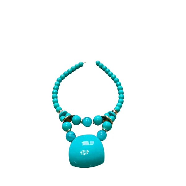 非金属皮质项链 0015湖蓝大圆手工长款欧式个性百搭小众项链0015