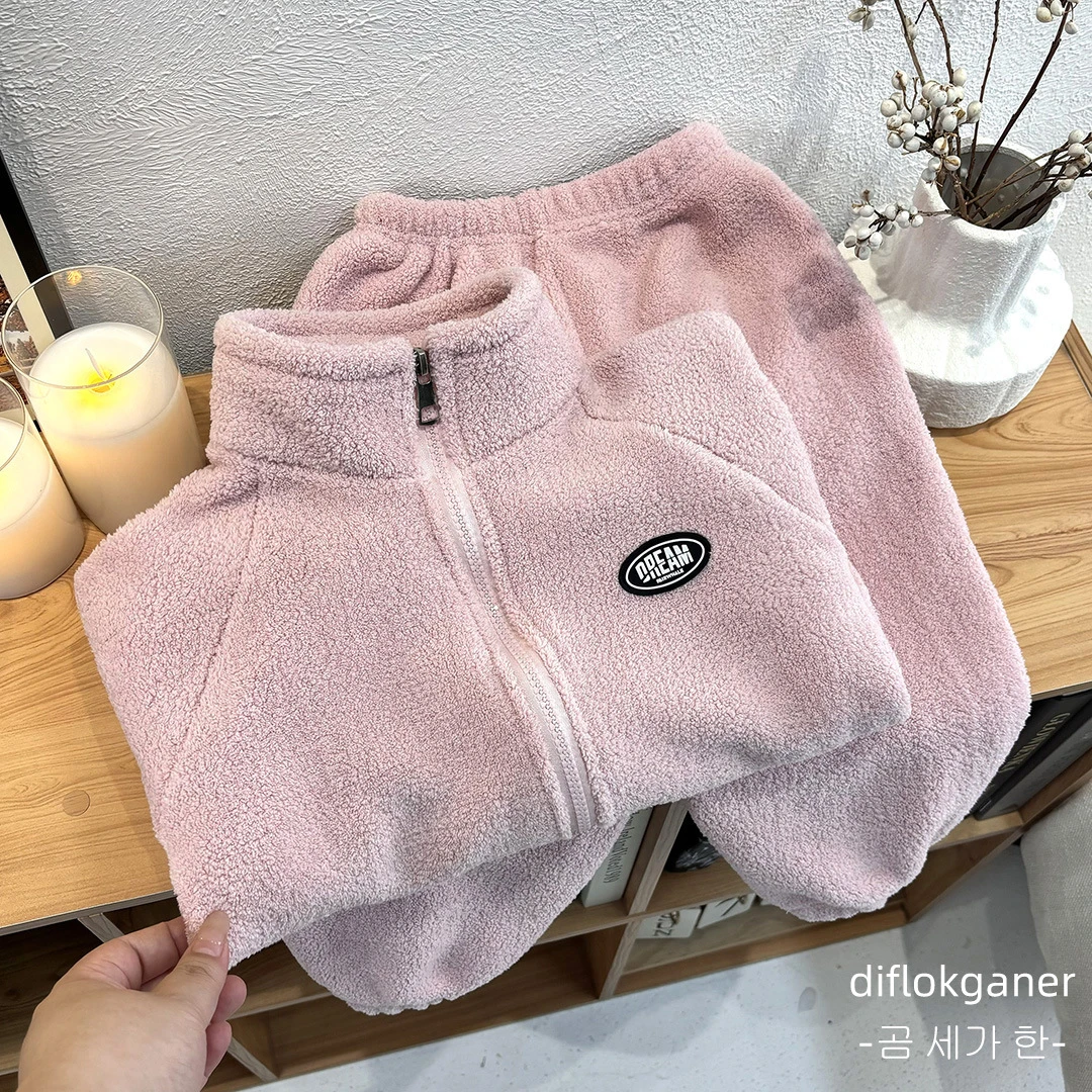 2025儿童双面绒套装秋冬季宝宝保暖毛毛衣两件套男女童加绒外穿