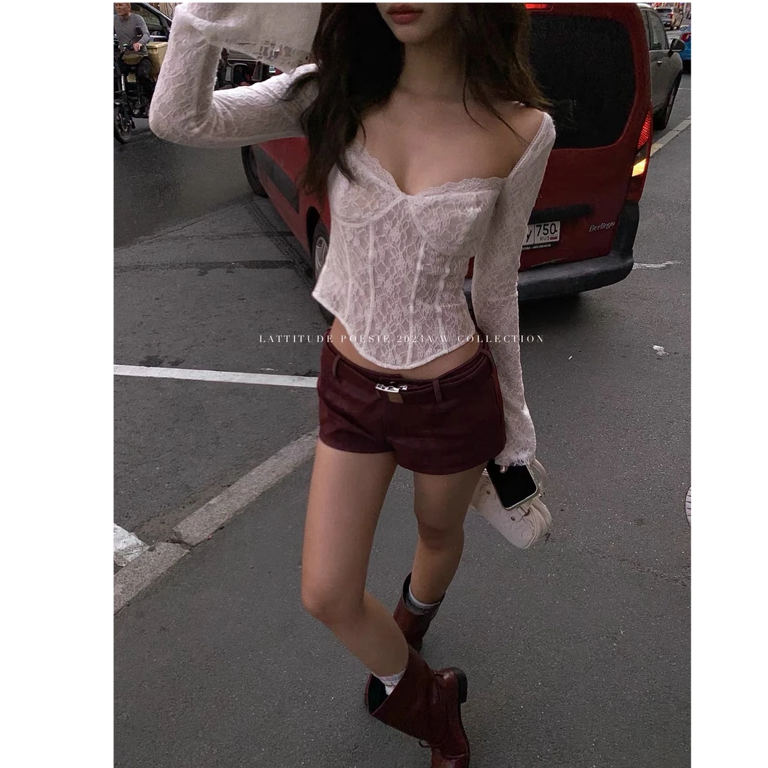 秋季新款美式甜辣拉链开衫长袖外套内搭长袖上衣高腰显瘦短裤女