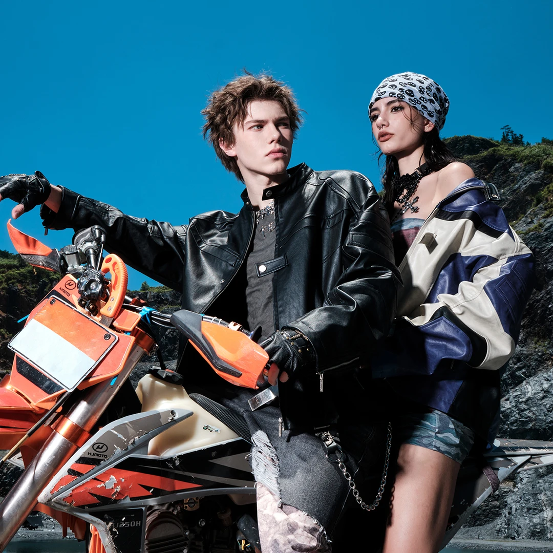 【张泽禹同款】盔甲风机车皮夹克男女春秋立领美式高街短款皮衣外套