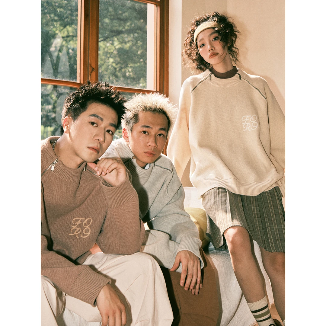 FORNINES设计感美式毛衣男女宽松慵懒小众针织衫春秋情侣装毛线衣