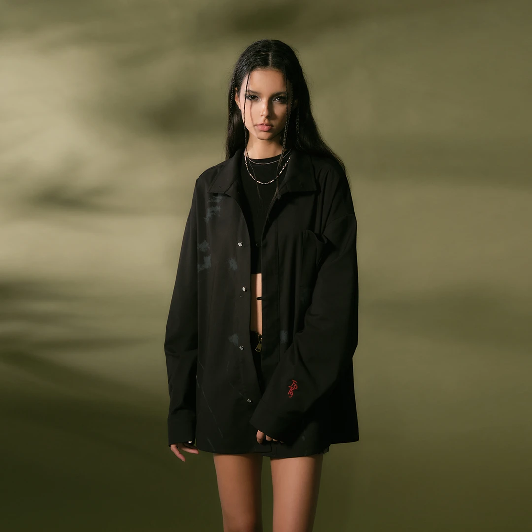 【李宏毅同款】黑色水墨印花立领新中式长袖衬衫男女潮牌春秋上衣