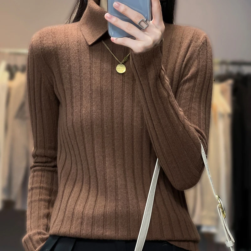 绒女100纯羊毛衫法式明星同款女打底针织衫新款秋冬POLO翻领PC355