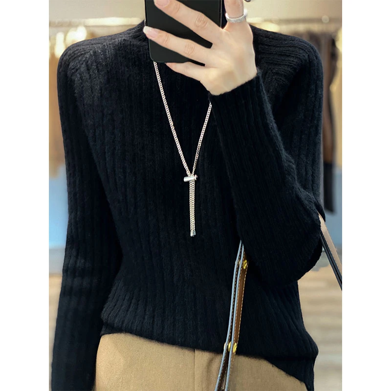 绒女秋冬新款条纹半高领宽松韩版羊毛针织打底衫YYY-2255