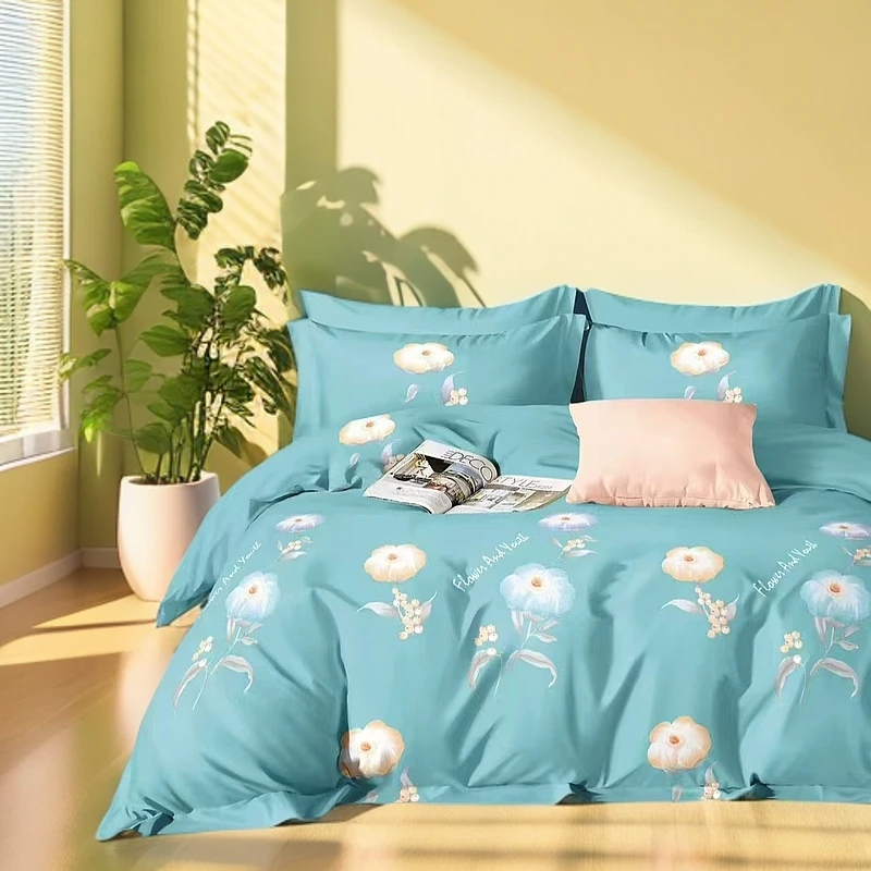 100%纯棉斜纹 床单被罩布料（四季升级加厚款斜纹）浪漫绿-情花