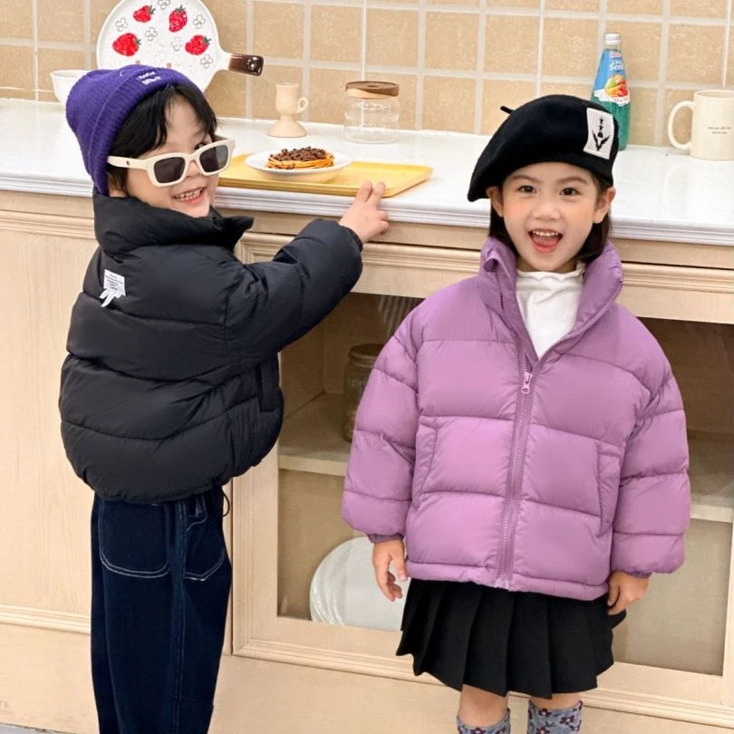 新款儿童2024纯色面包服宝宝立领洋气棉服