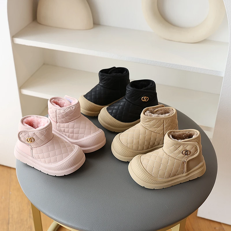 儿童雪地靴秋冬季棉靴子防滑防水保靴加绒棉鞋魔术贴男女宝宝皮靴
