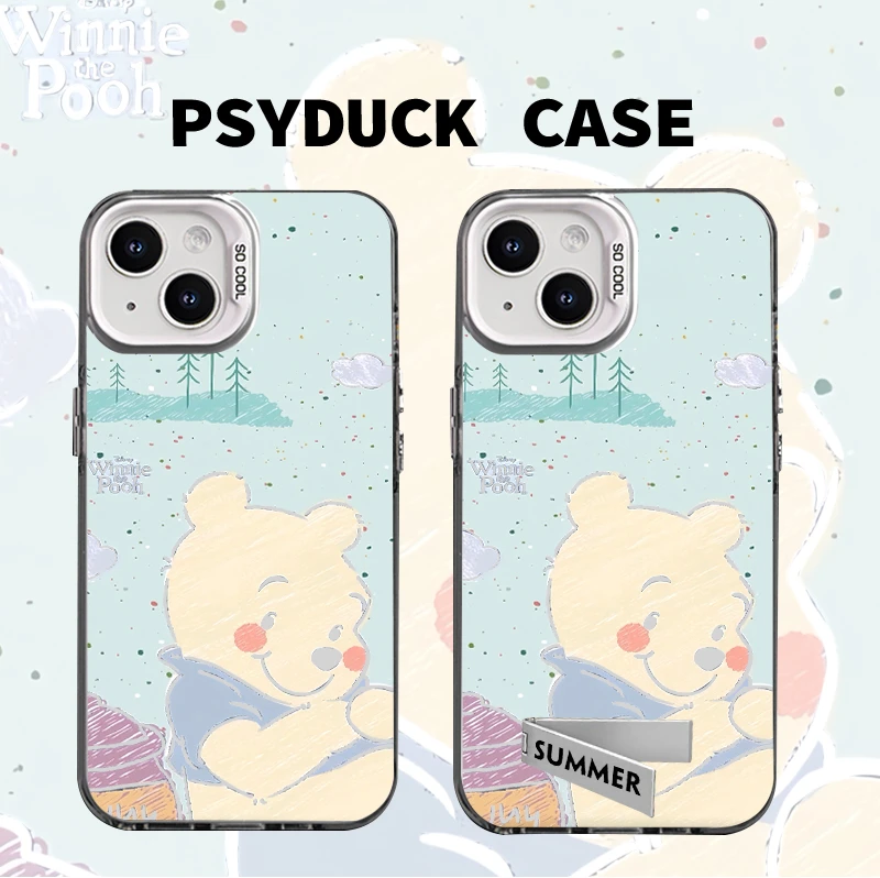 适用苹果16华为小米14小熊维尼单人彩银网红动漫小众防摔手机壳
