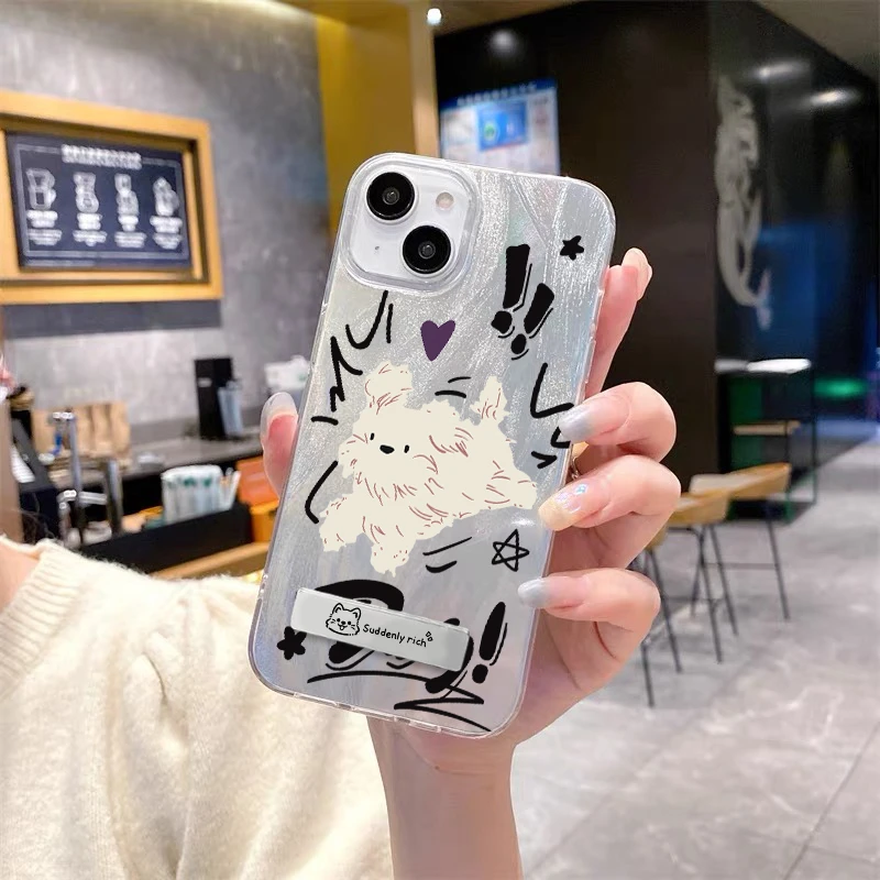 适用苹果16华为小米奔跑小狗IMD羽纱创意ins风卡通防摔手机壳