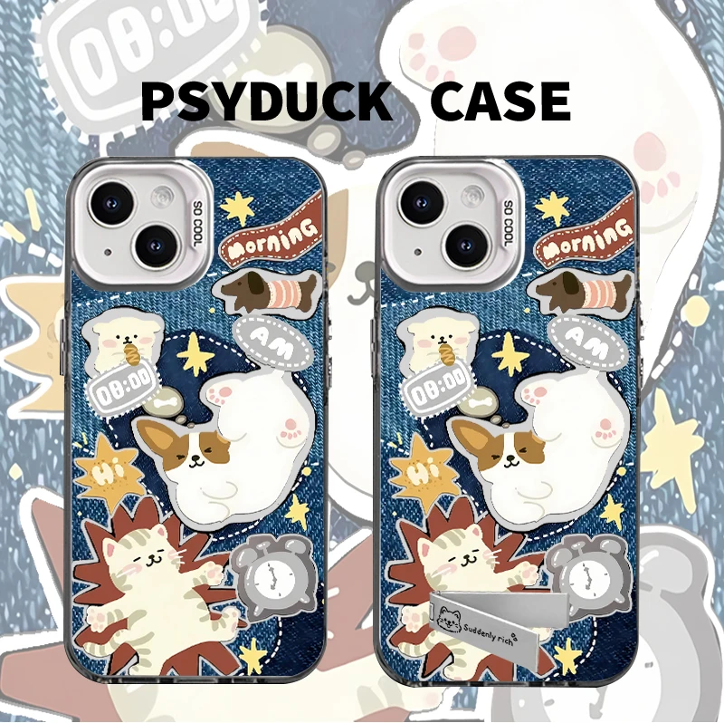 适用苹果16华为小米14镂空牛仔狗彩银创意文字网红小众防摔手机壳