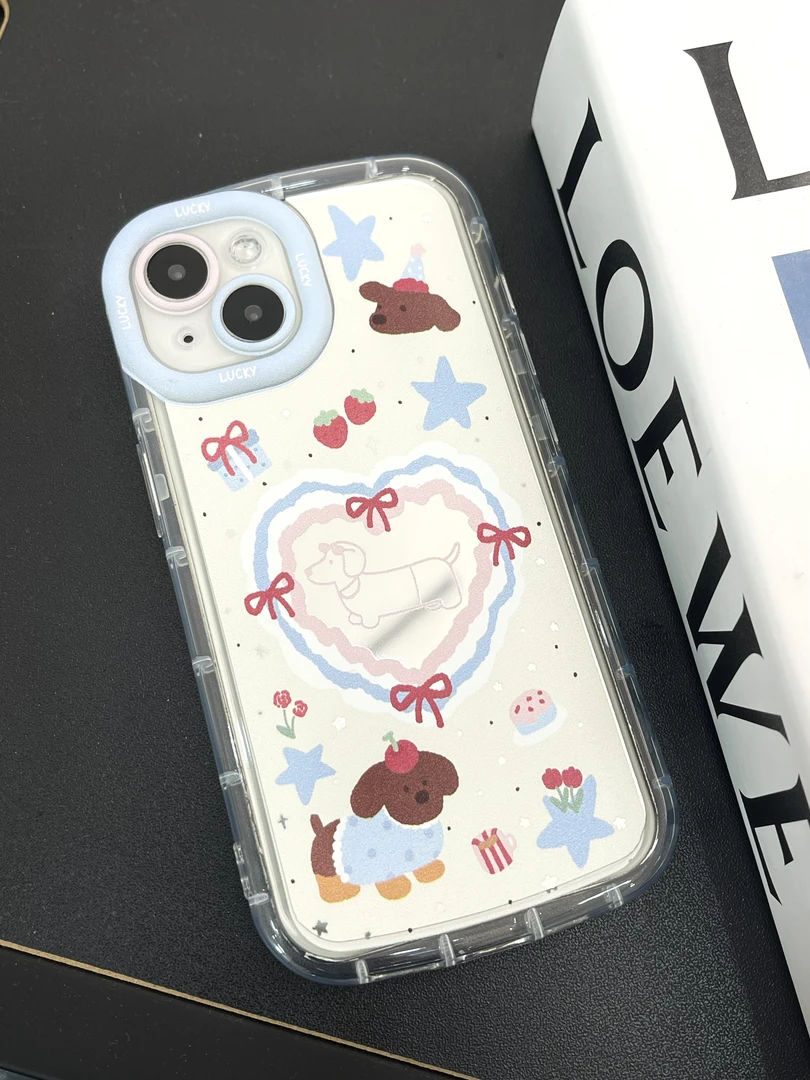 适用苹果14镜面iPhone15pro壳华为p70腊肠狗vivo创意防摔oppo