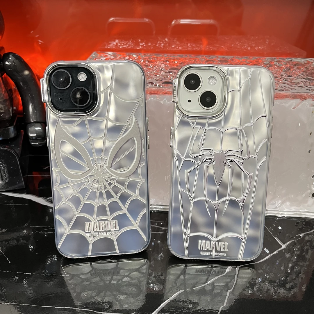 适用苹果15/iphone14pro/iphone13银色蜘蛛IMD褶皱壳防摔手机壳
