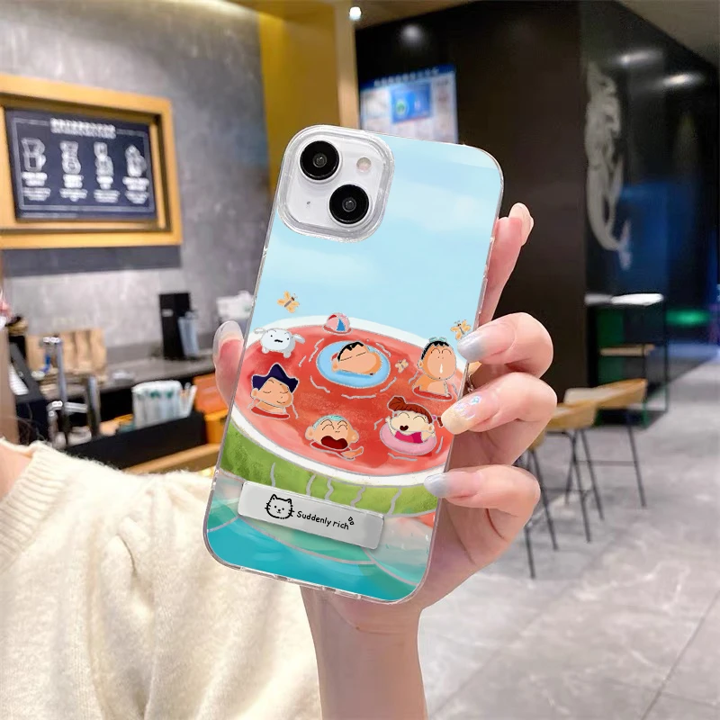 适用苹果16华为小米14西瓜蜡笔小新IMD羽纱夏日小清新防摔手机壳