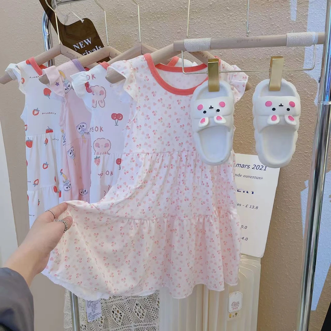 夏季新款儿童公主裙女宝印花卡通裙子女童宝宝洋气碎花冰丝裙