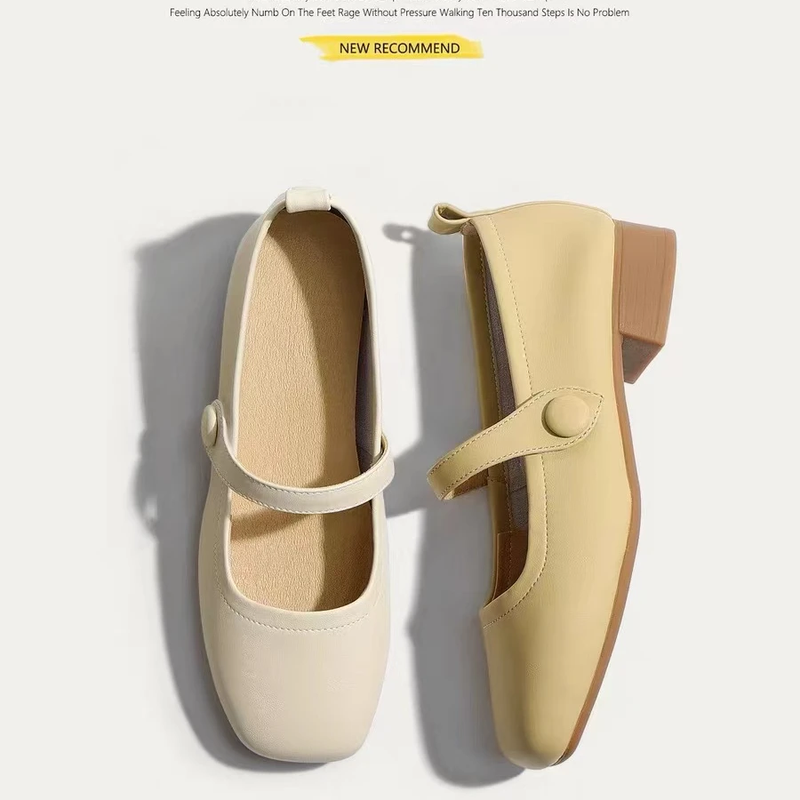 自然卷法式玛丽珍鞋软皮通勤单鞋女粗跟软底舒适温柔晚晚鞋奶奶鞋