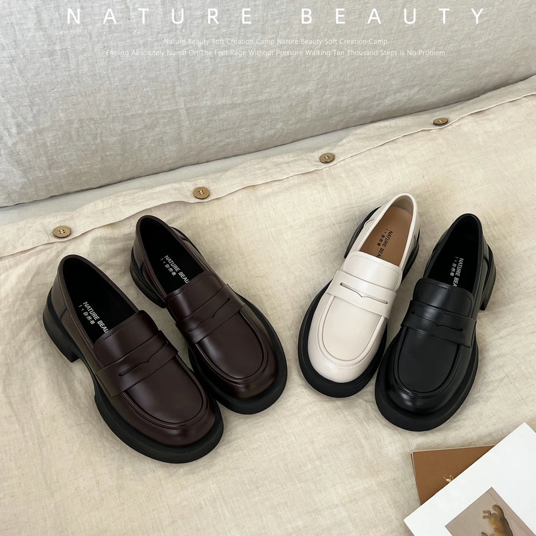 自然卷JK小皮鞋女2024秋季新款英伦风黑色厚底乐福鞋复古通勤单鞋