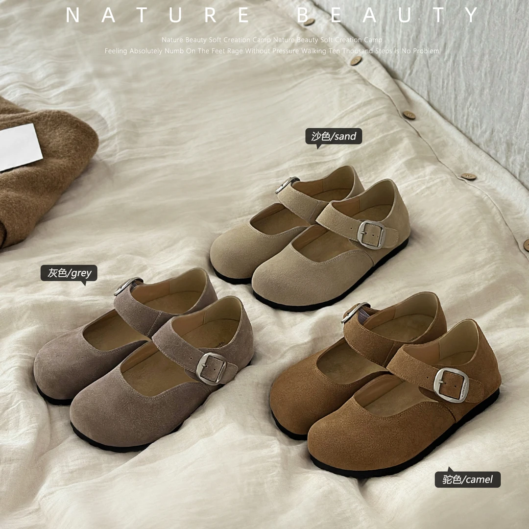 自然卷泡芙玛丽珍单鞋圆头吐司鞋百搭复古休闲学生鞋内增高勃肯鞋