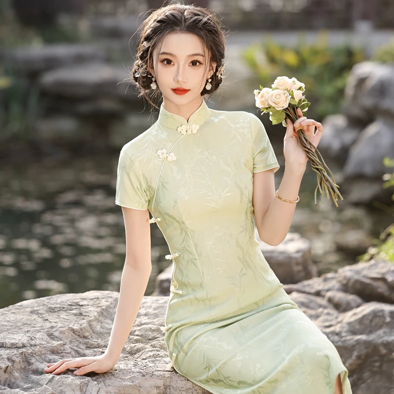 【红雪-竹叶】复古新中式旗袍中国风国风2025优雅气质新款显瘦日常