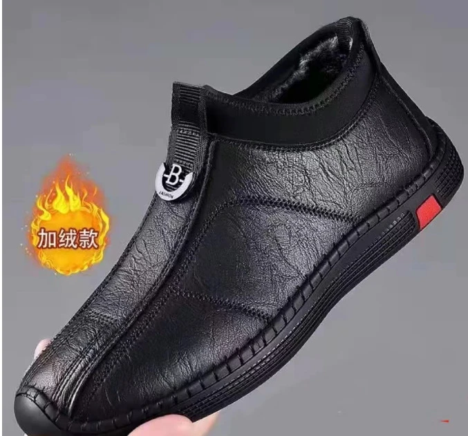 2024秋冬新款男士百塔跑步休闲软底软面男鞋懒人一脚蹬加绒棉鞋