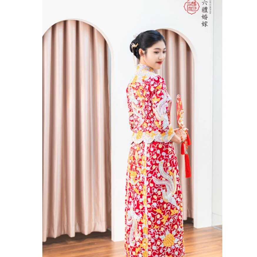 六礼大码手推绣龙凤褂大五福加钻(请来门店量三围定做)