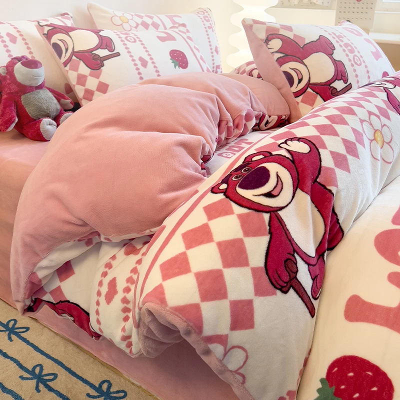 图美迪士尼牛奶绒床上四件套冬珊瑚法兰绒被套床单儿童三件套加绒