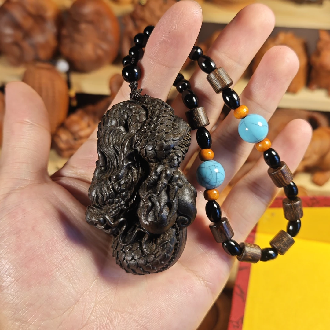 7cm印尼达拉干木雕刻盘龙客厅摆件随身盘玩文玩手把件家居装饰