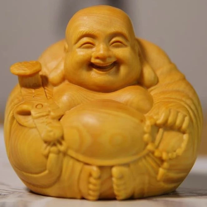太行崖柏一团和气木雕笑弥勒佛实木手把件工艺品雕刻人物摆件文玩