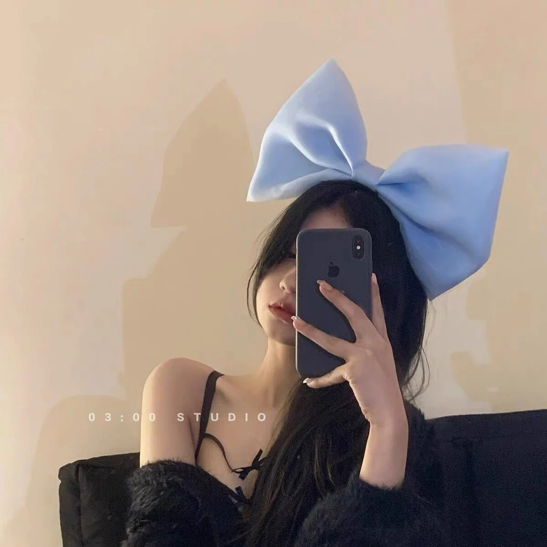 嗲到心坎了小众超大立体网纱黑色蝴蝶结发箍甜美显白头饰头Z