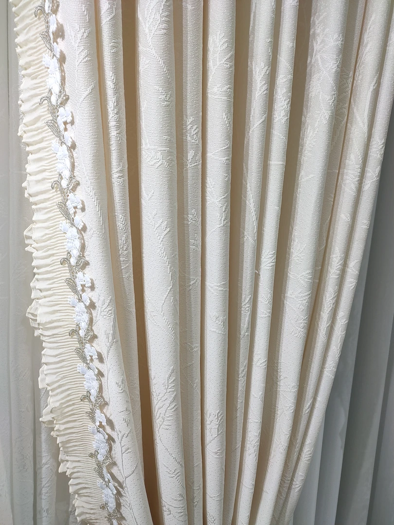 「锦瑟高端纱帘」提花奶油风 花边款 透光不透人 防晒隔热纱