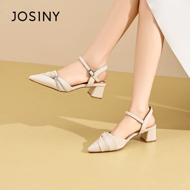 卓诗尼包头凉鞋女2024夏季新款法式时尚风后绊带尖头后空外穿单鞋