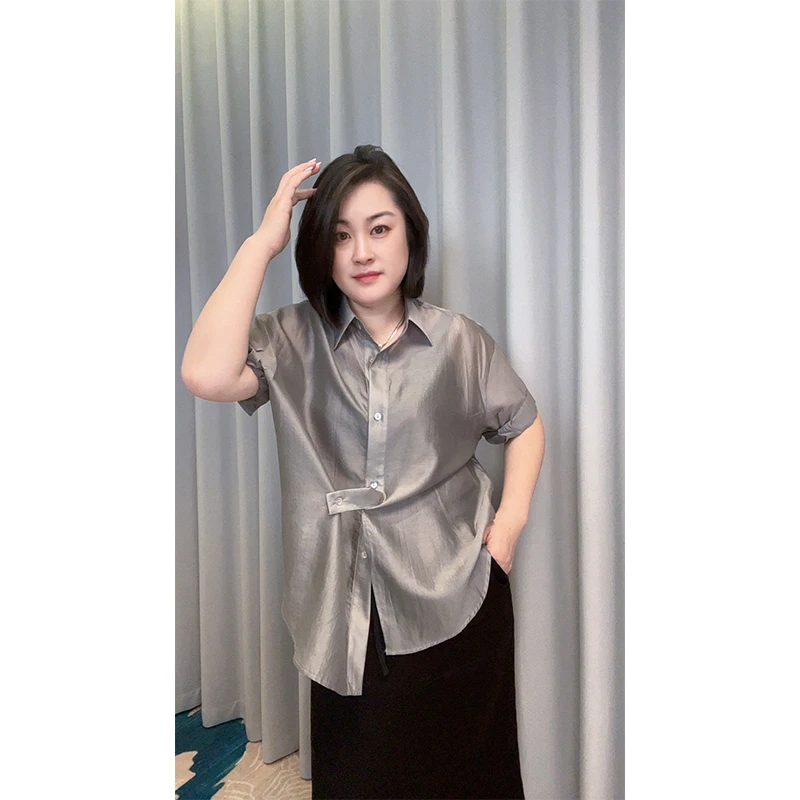 气质小众丝质女短袖衬衫6969