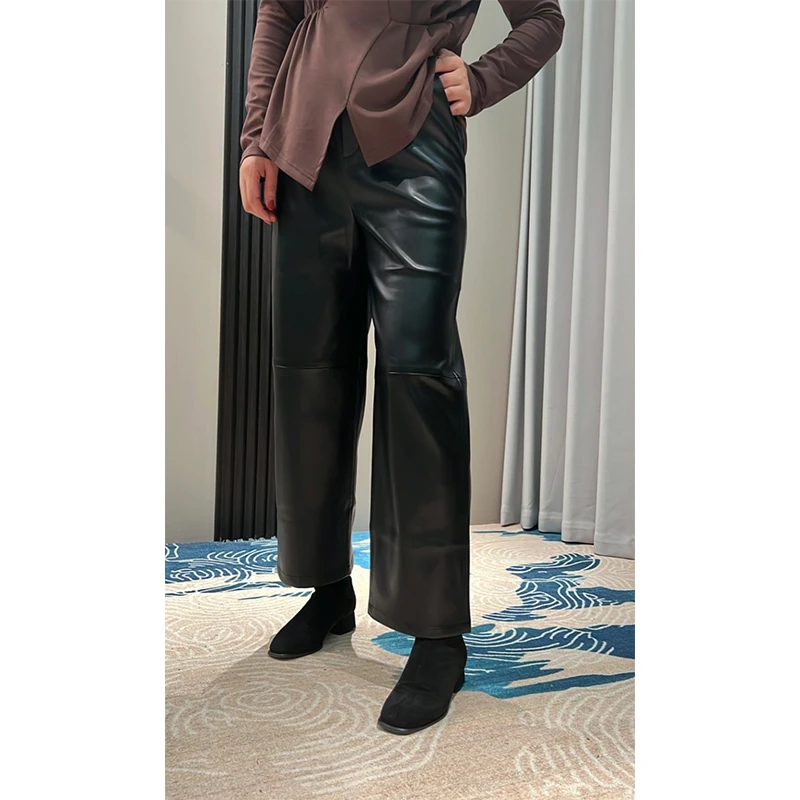 【皮小姐】苼木之高定蛋白皮裤女休闲裤直筒裤8823687