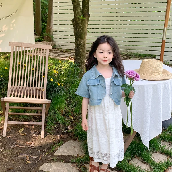 女童连衣裙套装夏季薄款洋气时髦儿童夏装 女孩牛仔外套+吊带裙子