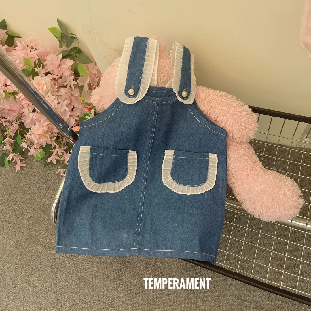 女童春洋气可爱牛仔花边儿童背带裙